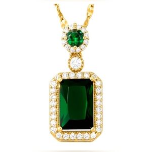Elegant Green and Gold Pendant Necklace 18k Gold Plated Waterproof